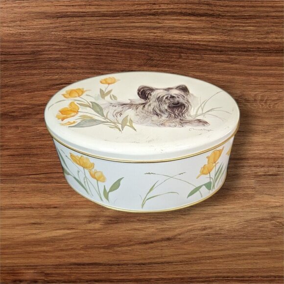 Vintage Puppy Dog Metal tin made in England sky Terrier  Glasgow Terrier 7" - Picture 1 of 8